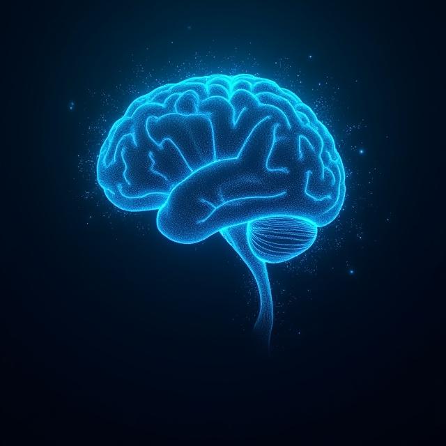 Futuristic abstract digital brain with glowing neural networks